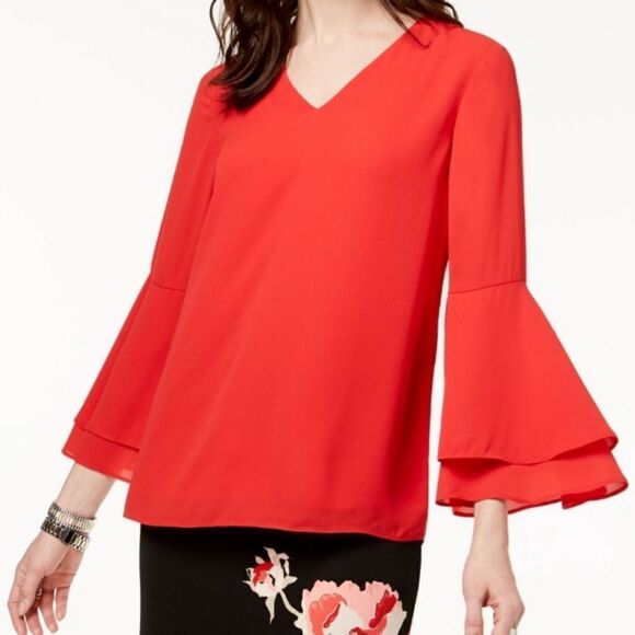 Alfani Women's Red Bell Sleeve Top - Picture 1 of 5